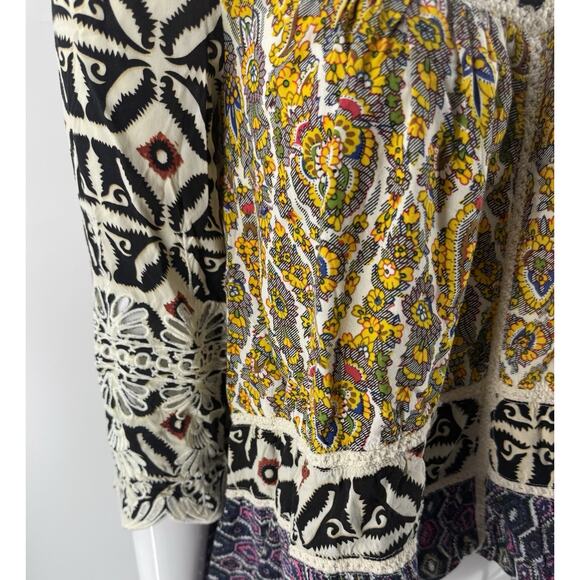 Freeway Top Size Size Medium Black Yellow Floral Boho Embroidered Blouse Womens - Picture 2 of 7